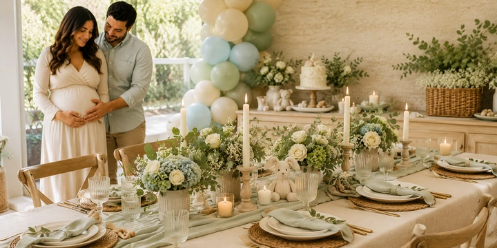A warm baby celebration table setting for Luca