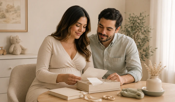 A warm keepsake note and photo detail for Luca's baby celebration