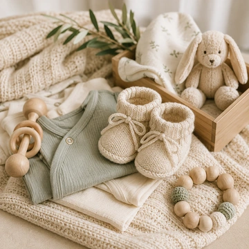 Nursery clothing and keepsakes prepared for Luca